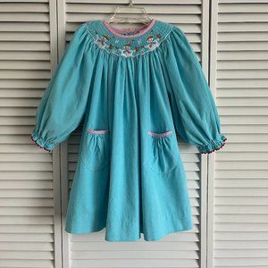 Shrimp & Grits Kids snowman & snowflake corduroy smocked dress girl’s size 3T